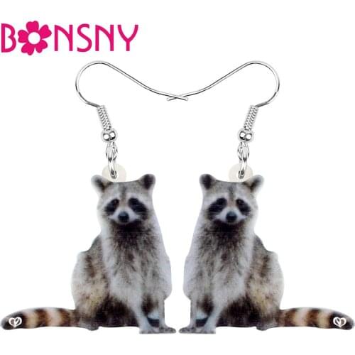 Bonsny Acrylic Double Brown Northern Raccoon Earrings Cute Wild Animal Dangle Drop For Women Kids Trendy Gift Jewelry Decoration