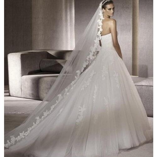 White Lace Bridal Edge Veils Hot Sale 300CM Cathedral Bridal Veil Custom Made Ivory Tulle Wedding Accessories For Bride