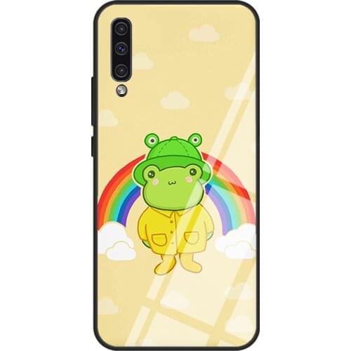 Frog Hat Kawaii Aesthetic Cottagecore Tempered Glass Case For Samsung A51 A71 A31 A40 A50 A70 A20e A21S A12 A32 A52 A72 Cover
