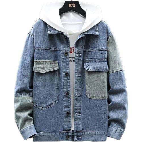 Spring autumn denim jacket men stitching black blue man Casual cowboy coat male fashion Denim Jacket clothing