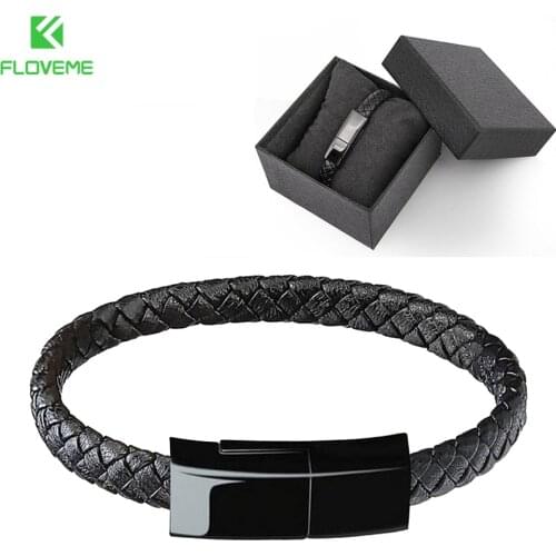 FLOVEME USB Cable Portable Leather Charging Bracelet For iPhone 12 11 X XR 8 Xiaomi Micro USB Type-C Cable USB 2.0 Date Cabo