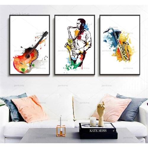 Canvas Watercolor Music Saxophone Guitar Posters and Prints Singer Dream Wall Picture for Living Room Abstract Wall Art Painting