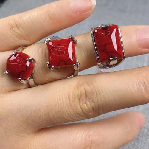 20Pcs/pack Wholesale Mix-style Natural Stone Ring Irregular Red Turquoise Ring Charms For Elegant Women Love Romantic Gift