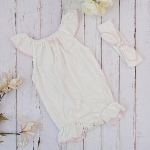 New Summer Baby Girl Casual Rompers Newborn Baby Clothes Toddler Solid Sweet Rompers Jumpsuits with Headband 2PCS One-Pieces