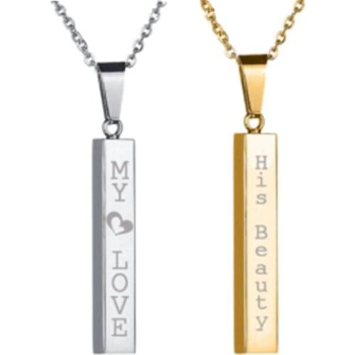 Creative simple rectangular glossy wishing pillar necklace can be customized lettering couple stainless steel pendant for
