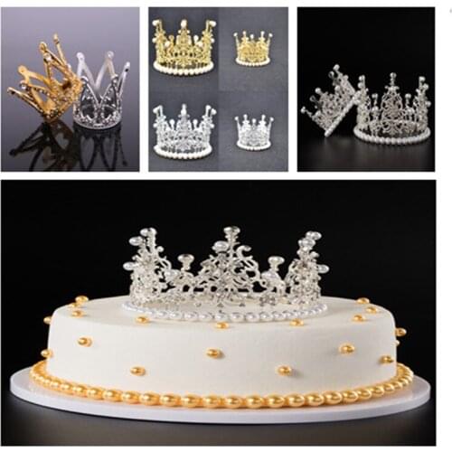 Mini Crown Princess Topper Crystal Pearl Tiara Children Hair Ornaments For Wedding Birthday Party Cake Decorating Tools