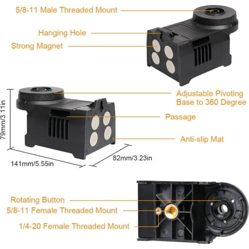 Huepar PV5 Multifunctional Four Magnets Magnetic Bracket Laser Level Adapter Fully Adjustable Pivoting Base to 360 Degree Holder