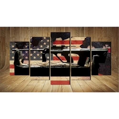 Fashion The American flag background gun poster wall painting canvas art decoration for living room no framed high quality