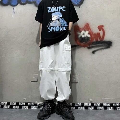 Fashion Pocket Men Cargo Pants Patchwork Streetwear High Waist Vintage Loose Harajuku 2021 Wide Leg Pantalones Oversize Trousers