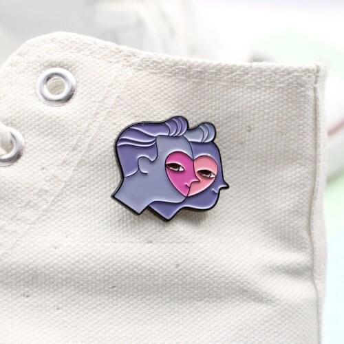 Cartoon Double-sided Love Face Enamel pin Purple Brooch Bag Clothes Lapel Pin Sasha Away Badge Cartoon Jewelry Gift For People