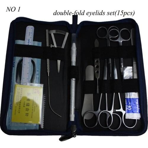 Double-fold eyelids tool set plastic use instrument stainless steel scissors/tweezers total 15pcs