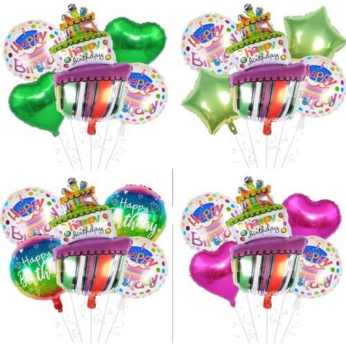 Colorful Happy Birthday Balloon Set Large Cake Shape Balloons Star Heart Birthday Decorations Pack Kids Party Decor