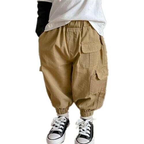 2020 New Autumn boys Simple Style fashion Big pockets cotton cargo pants children casual 3 colors Solid trousers 1-6Y