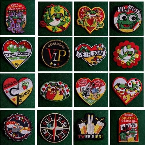 Oeteldonk Emblem Full Embroidery Frog Carnival for Netherland Iron on Patches On Clothes Frog Patches for Clothing Sticker Badge