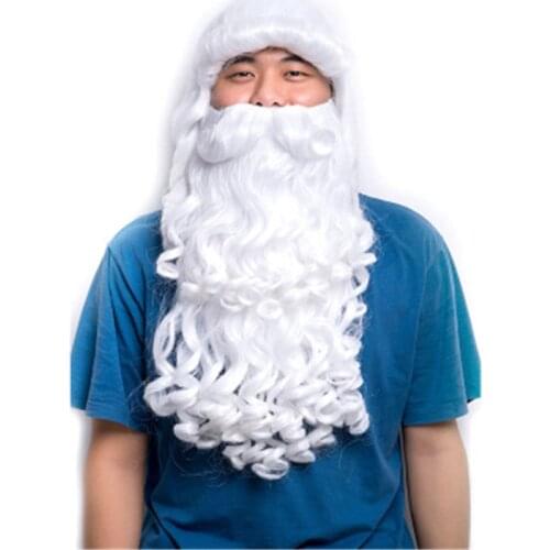 Santa Claus Beard Wig Long White Wavy Set Fancy Hairpiece Xmas Cosplay Costume Wigs Christmas Festival Gifts