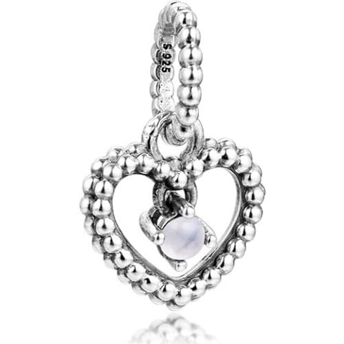 Fits Pandora Bracelet 925 Sterling Silver Milky White Beaded Heart Dangle Charms Metal Beads for Jewelry Making kralen