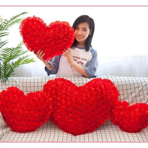 50cm Red Heart Shape Plush Back Cushion Girlfriend Gift Simulation Rose Decorated Throw Pillow ValentineS Day Wedding Gift A35