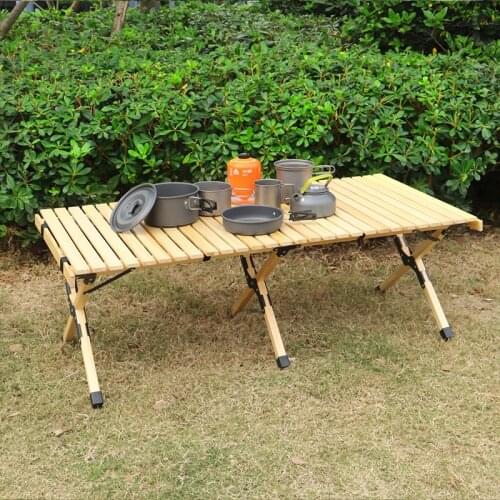 Camping Folding Wood Table- Portable Foldable Outdoor Picnic Table,Cake Roll Wooden Table in a Bag for Picnic, Camp, Travel, Gar