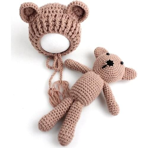 Lovely Infant Baby Knitting Crochet Beanies Hat with Doll Toy Set Newborn Baby Boy Girl Photography Prop Outfit Clothes Costume