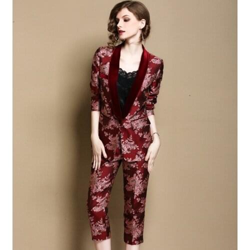 Work Pant Suits OL 2 Piece Sets Double Breasted Striped Blazer Jacket & Zipper Trousers Suit for Women Set