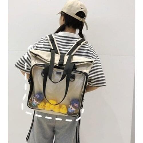 2021 Girl backpack Korean version Japanese ins net red transparent backpack roll mouth multi-function baby pain bag itabag