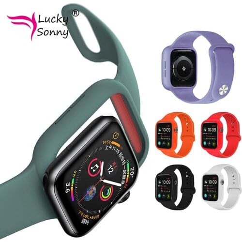 Lucky Sonny New Strap for Apple Watch Band 40mm 44mm 360 Degree Protection Silicone Series Correa Pulseira Watchband Accessories