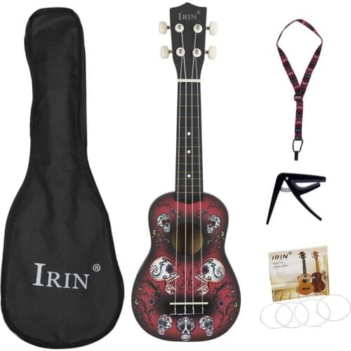 Hot sale 21inch Ukulele Cool Skull Pattern Basswood Ukelele 4 Strings Instrument with Bag+Strap+String+Capo for Music Lover