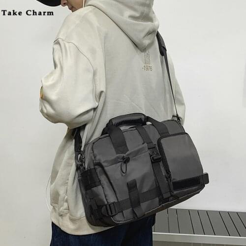 Outdoor Nylon Waterproof Mens Shoulder Bag 2021 New Teen Cool Fashion Handbag Youth Sport Convenient Travel Crossbody Bag Black