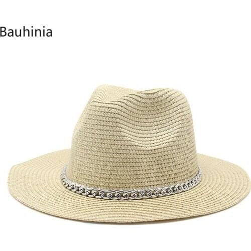 Outdoor Summer Casual Sun Hats For Women Men Wide Brim beach travel Straw Hat Panama Formal Jazz Hat