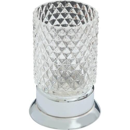 Venus Chrome Set Top Brass-Diamond Shaped Glass Tooth Brush Holder 8550