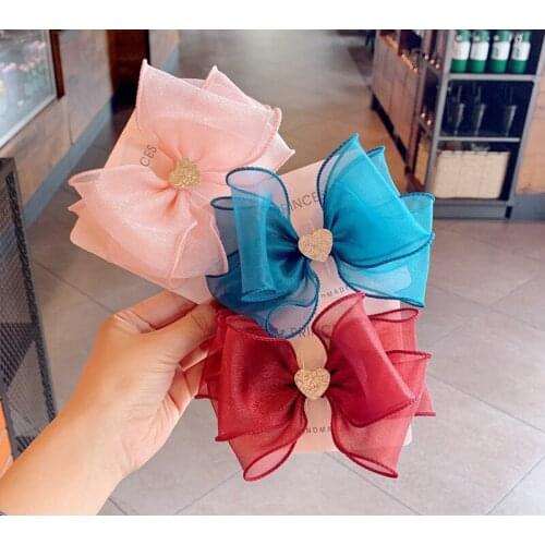 Sequin Love Hair Clip Three Four Layers Iridescent Yarn Hairgrips Lace Barrettes Bow Side Clip Little Fairy Girl Hair Accessorie