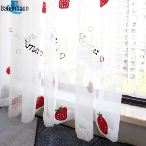 Time-limited Sale Woven Curtain Cute Strawberry Pattern Tulle For Kids Girls Bedroom Living Room Sweety Fruit Sheer Voile