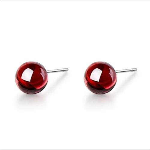 Natural red garnet female Korean temperament personality simple fashion small and delicate silver plated earrings WE004