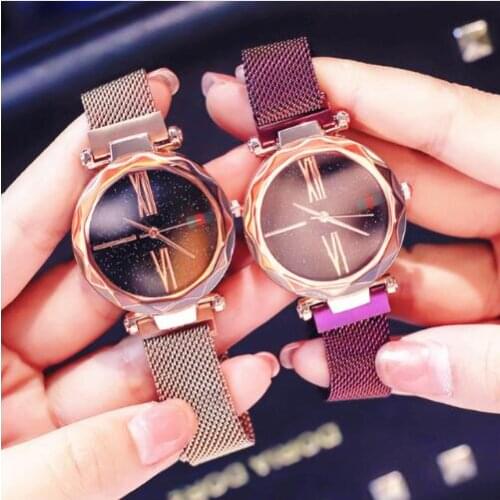 2020montre femme marque de luxe rose gold ladies watch starry sky magnet female watch rhinestone clock relogio feminino