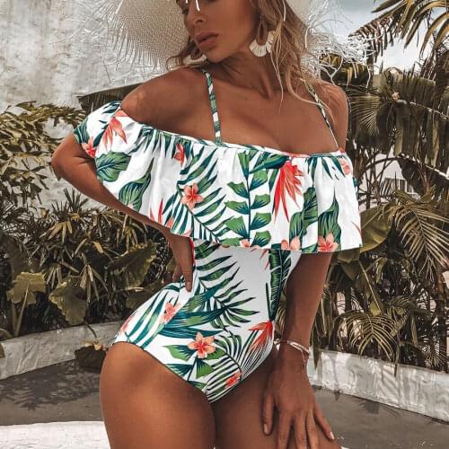 Woman Plus size Swimsuit 2020 One Piece Floral Bathing Suit for Women Big Leaf Beach Swimming Vintage Bather Female Swimwear