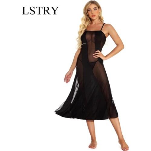 Women Sexy Lingerie Dress Underwear Sleepwear Nightwear Sexy Sling Slit Skirt Pure Black Color Erotic Sex Clothes Exotic Dress