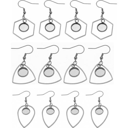 10pcs Stainless Steel Earring Toner Disk Blank Cabochon Trays Triangle Drop Hexagon Earring Cameo Base Setting for DIY Jewelry