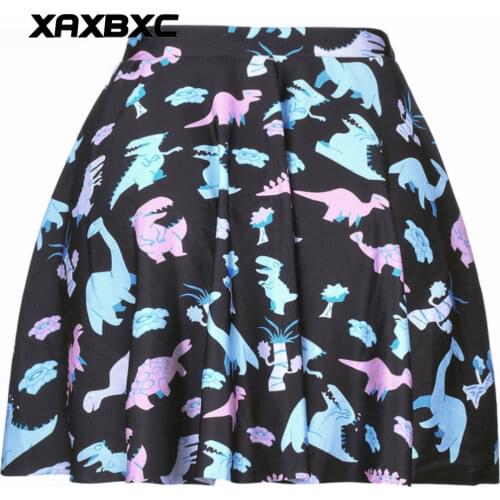 NEW 1080 Summer Sexy Girl Jurassic Cartoon dinosaur Printed Cheering Squad Tutu Skater Women Mini Pleated Skirt Plus Size