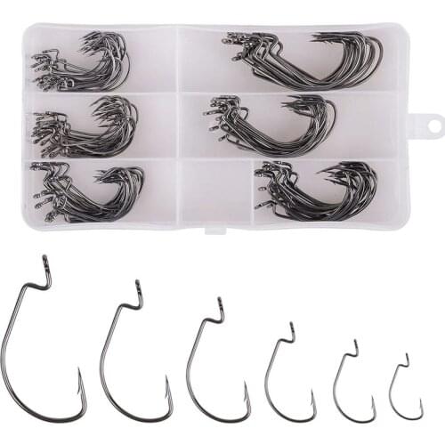 110Pcs/box High Carbon Steel Worm jigs Fishing Hook Kit Size 1#-5/0 Texas rig Jig Barbed hooks for Bass Trout lure fishing