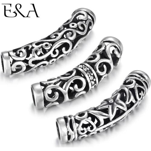 Stainless Steel Tube Beads 6mm Hole Slider Charm Inlaid Stone DIY Women Men Leather Cord Bracelet Making Jewelry Accessories