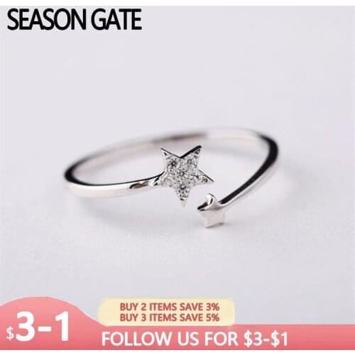 2021 Trend Zircon Star Personality 925 Sterling Silver Open Rings For Girls Women Charm Mujer Anillos Female Birthday Gift SR266