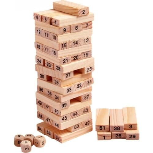 54PCS/Set Wooden Tower Building Blocks Toy Rainbow Domino Stacker Board Game Folds High Montessori Educational Children Toys