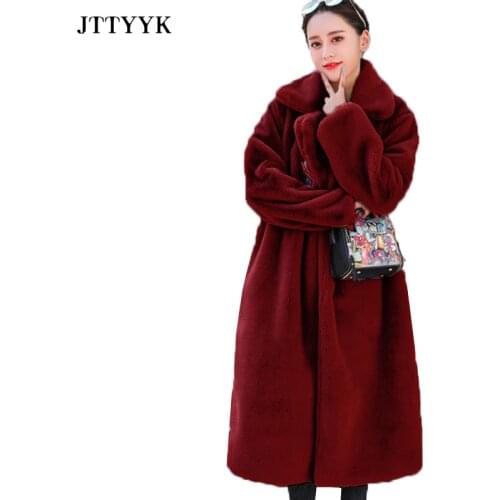 5XL Plus Size Winter Parka Women Faux Rabbit Fur Coat Long Fur Coat Loose Lapel OverCoat Thick Warm Fur jacket Female Plush Coat