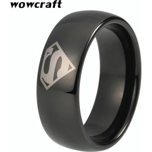 8mm Black Tungsten Carbide Ring Laser Young People Fashion Rings Supermen Logo Engraved Polished Shiny High Plated Dome Band