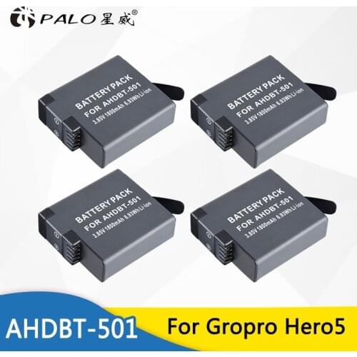 Palo 4Pcs 1800mAh AHDBT-501 AHDBT501 AHDBT 501 Gopro Hero 5 Battery Camera Rechargeable Battery For Gopro Hero 5 Hero5 Go pro