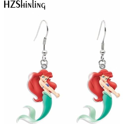 New Arrival Acrylic Hook Earrings The Little Mermaid Princess Cute Hook Earrings resin Epoxy