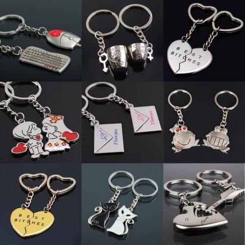2 Pcs/Set 1 Pair Couple I LOVE YOU Letter Keychain Heart Key Ring y Lovers Key Chain Valentines Day gift