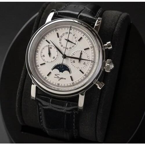 Luxury Skeleton Chronograph 40mm Mechanical Mens Watch Sapphire Moon Phase Calendar Men Watch Seagull ST1908 Sport Watch Casual