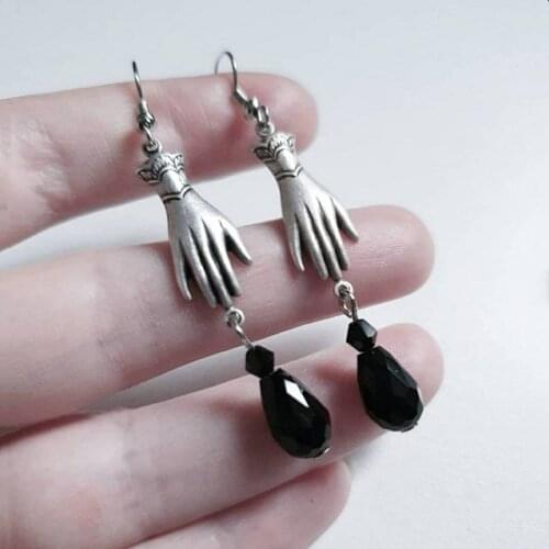 Elegant Gothic Victorian Hand Glass Crystal Earrings, Mystic Jewelry, Weird Earrings, Goth Earrings