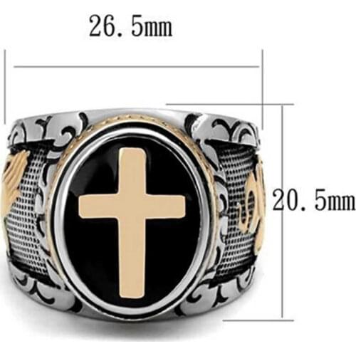 New Retro cross black oil two color ring prayer Christian Jesus classic popular simple ring size 7-15